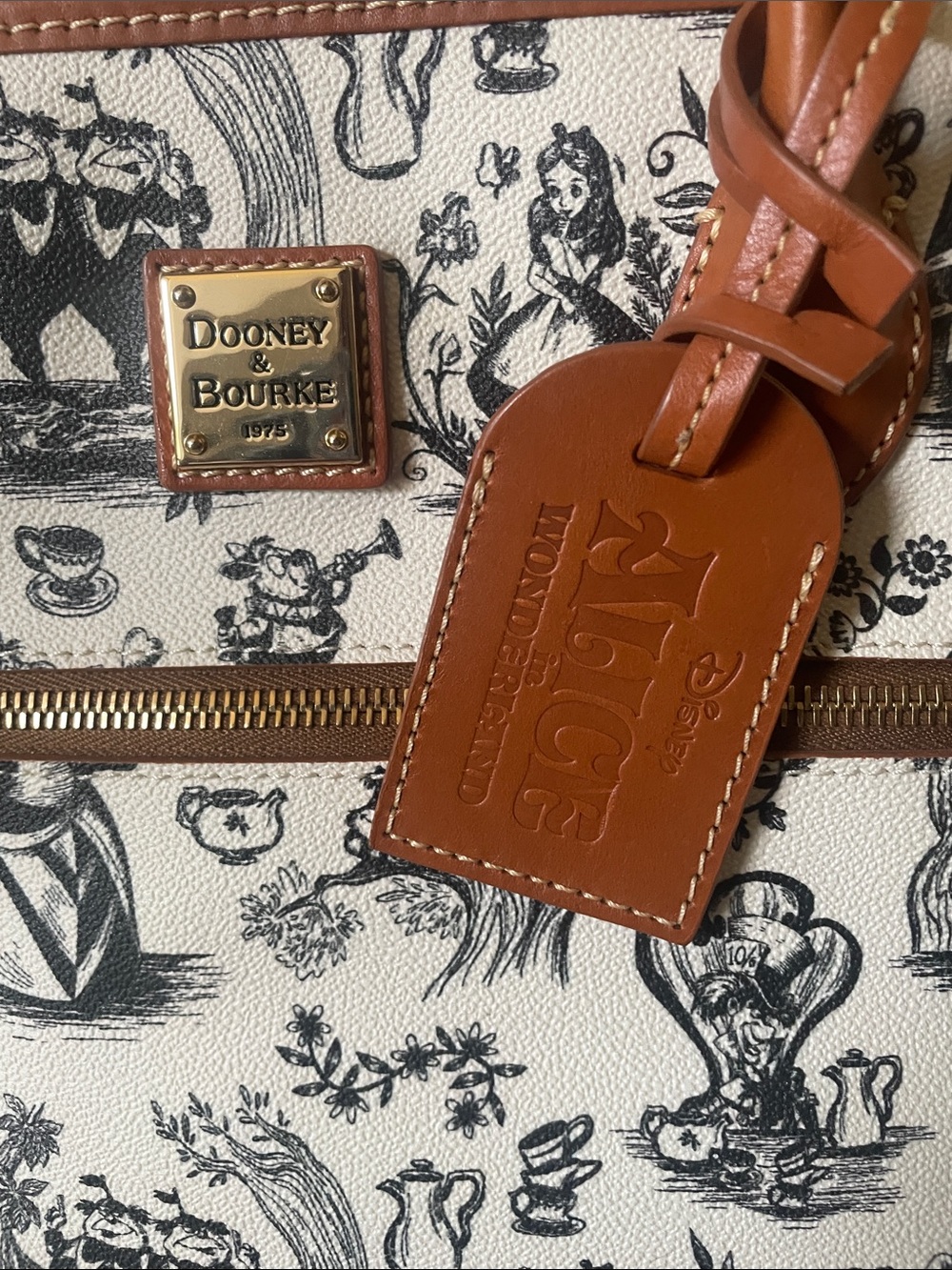 Disney Dooney & Bourke Alice in Wonderland Tote Bag with Brown Leather Trim - Picture 2 of 7
